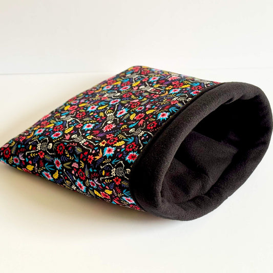 Blooms & Bones Starter Set: plush fleece tunnel with gothic florals and midnight black lining—perfect for spooky-cute snuggles.