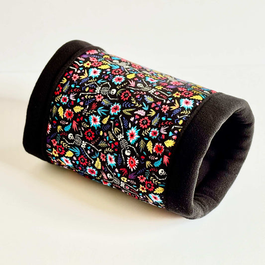 The Blooms & Bones Starter Set conjures a plush floral fleece tunnel with gothic black lining—cozy haunt for your small pet’s midnight snuggles!.