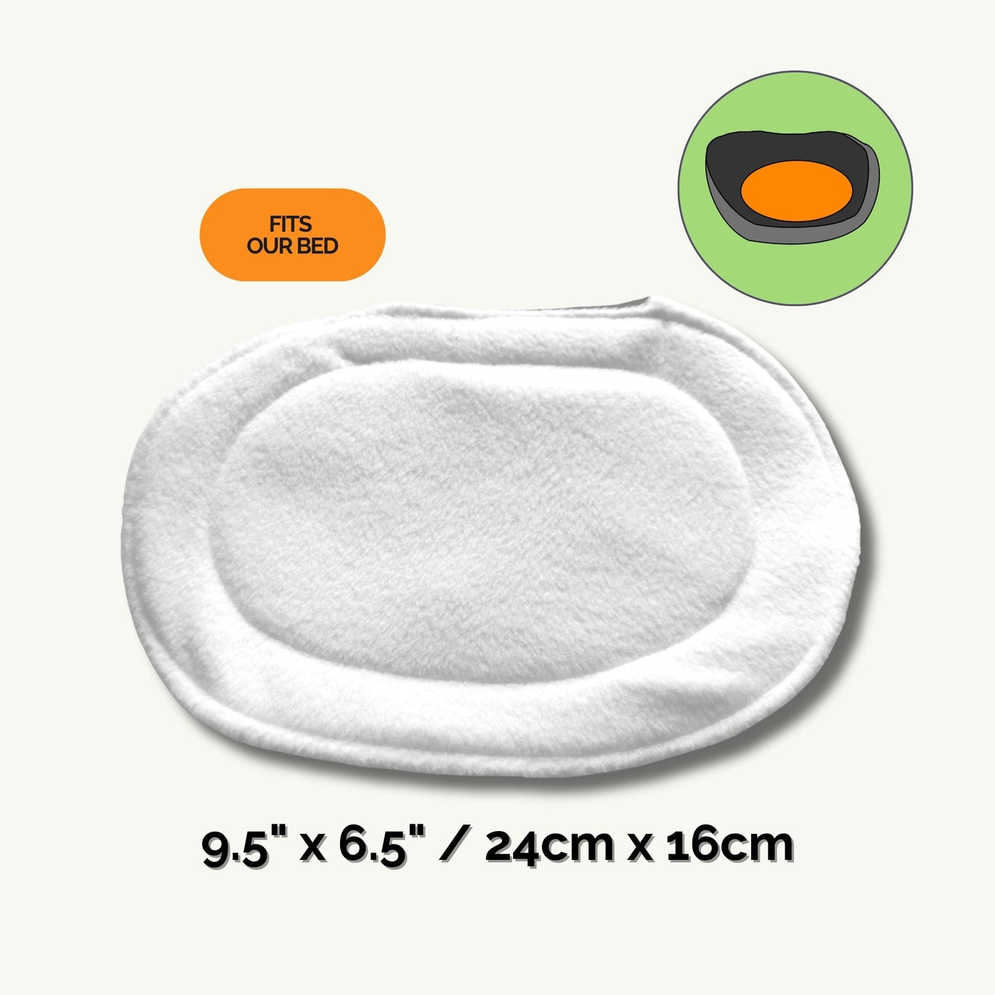 Enchant your midnight mischief-makers with a moonlit-white oval Pee Pad, measuring 9.5 x 6.5 inches (24 x 16 cm). Nestled against a pale backdrop, this bewitchingly soft pad awaits your tiny familiars—perfectly sized for cozy pet beds, as shown by the dreamy orange label and charming illustration beside it. Add a dash of gothic glam to their haunted hideaway while keeping cleanup pure magic.
