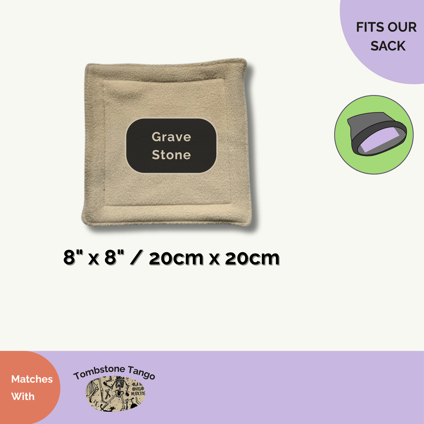 A square pouch in moonlit beige, sewn from soft fabric and measuring 8x8 inches (20cm). “Grave Stone” is elegantly labeled across the front in gothic script, surrounded by charming gravestone and bat icons for a delightfully spooky-cute vibe. Designed to pair perfectly with our Tombstone Tango Matching Pee Pads—gothic glam style that haunts messes away and makes daily cleaning simply enchanting for your beloved small pet.