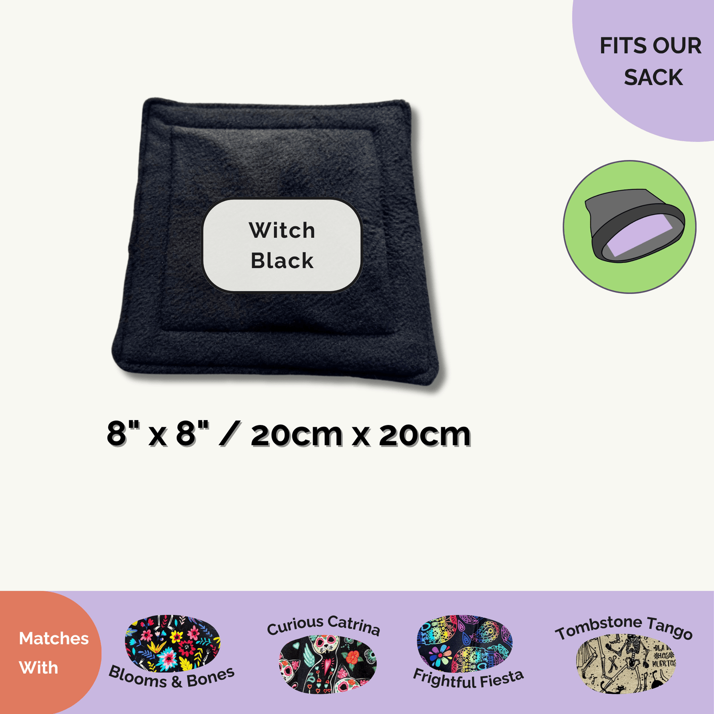 The Curious Catrina Matching Pee Pad enchants in midnight black—an 8x8in (20x20cm) square of plush, absorbent fabric, edged in gothic glam style. Designed to nestle perfectly inside snuggle sacks, each pad boasts a whimsically bold lining on the underside—choose from four vibrant haunted hues. A must-have for pampered guinea pigs craving cozy comfort and easy-breezy cleanups with a dash of spooky-cute flair.