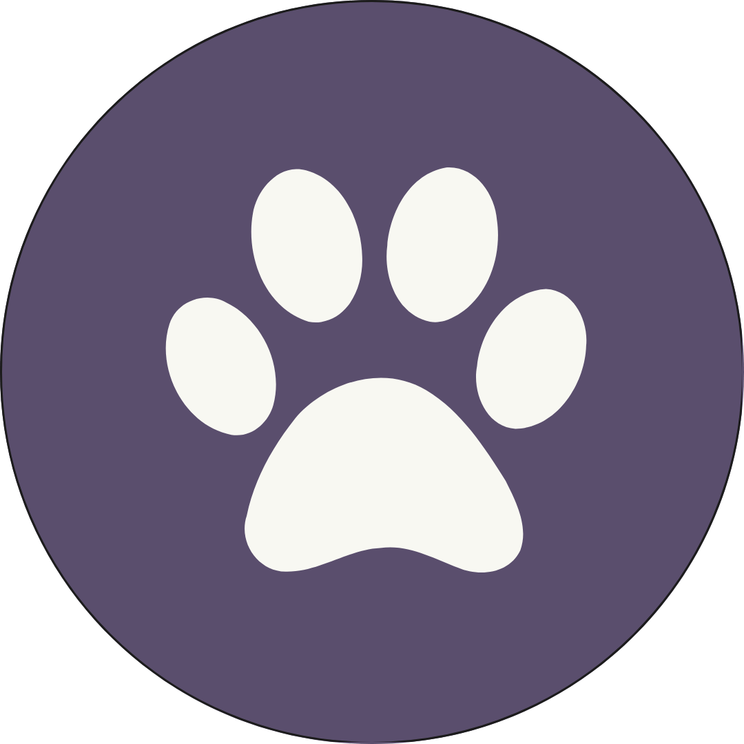 A bewitching white paw print floats at the heart of a deep, midnight-purple circle—like a tiny phantom’s footprint shimmering in a moonlit velvet night.