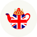A whimsically gothic teapot in rich blood-red, adorned with a spellbinding Union Jack pattern. Atop its lid sits a tiny, glimmering golden crown—fit for royal witches and pampered pocket-sized familiars alike. All floats upon an enchanting white circle, making every tea party feel like midnight magic for your beloved small pet.
