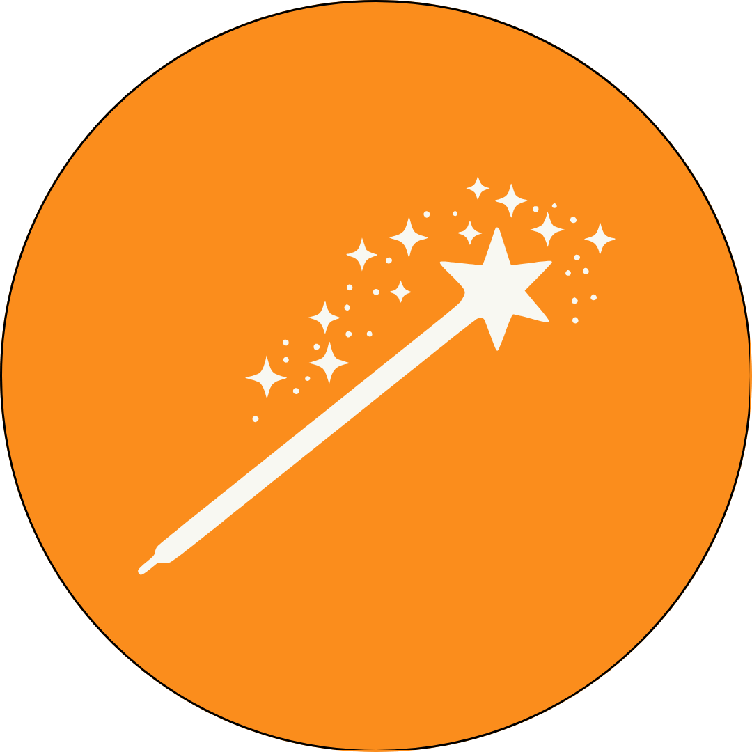 A shimmering white magic wand twinkles with silver sparkles and starbursts, its gothic-glam glow set against a bold pumpkin-orange circle—casting a spell of whimsy perfect for small pets with big personalities.