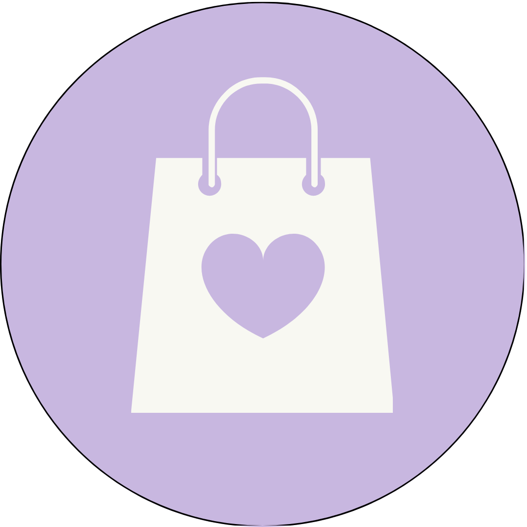 A ghostly-white shopping bag, adorned with a dreamy black heart at its center, hovers enchantingly on a misty lavender moon backdrop—perfect for pampered guinea pigs and small pets with a flair for gothic-glam style.