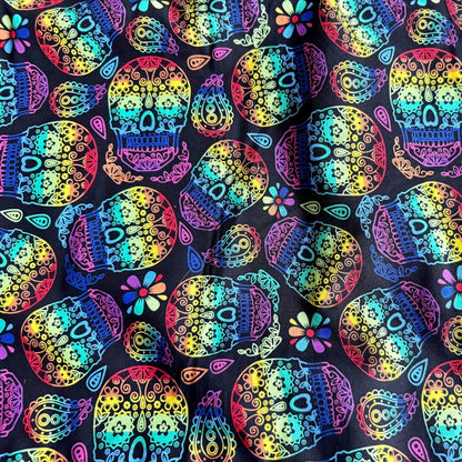 The Frightful Fiesta Snuggle Sack enchants with vivid sugar skulls and ghostly blooms, swirled together in a Day of the Dead-inspired dance of colors. Lined in midnight-black fleece for cozy burrowing, this gothic-glam hideaway invites your small pet to snuggle deep beneath a spell of spooky-cute comfort—perfect for guinea pigs who dream of both ghoulish glamour and cuddly warmth.