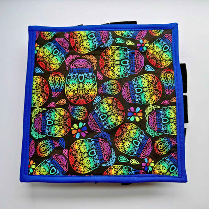Enchant treat time with the Frightful Fiesta Snuffle Mat—midnight black, neon blooms, and playful sugar skulls framed in cobalt blue!.