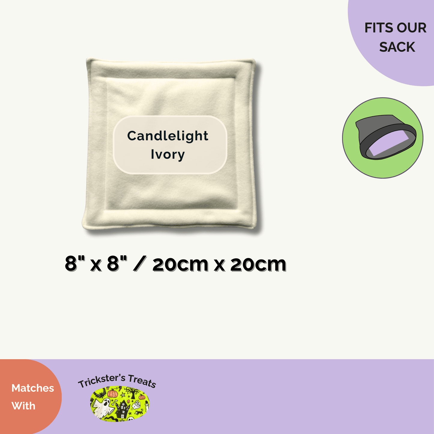 A square cream fleece pee pad in Candlelight Ivory glows softly, a gothic-chic haven perfect for pampered guinea pigs.