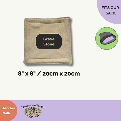A square pouch in moonlit beige, sewn from soft fabric and measuring 8x8 inches (20cm). “Grave Stone” is elegantly labeled across the front in gothic script, surrounded by charming gravestone and bat icons for a delightfully spooky-cute vibe. Designed to pair perfectly with our Tombstone Tango Matching Pee Pads—gothic glam style that haunts messes away and makes daily cleaning simply enchanting for your beloved small pet.