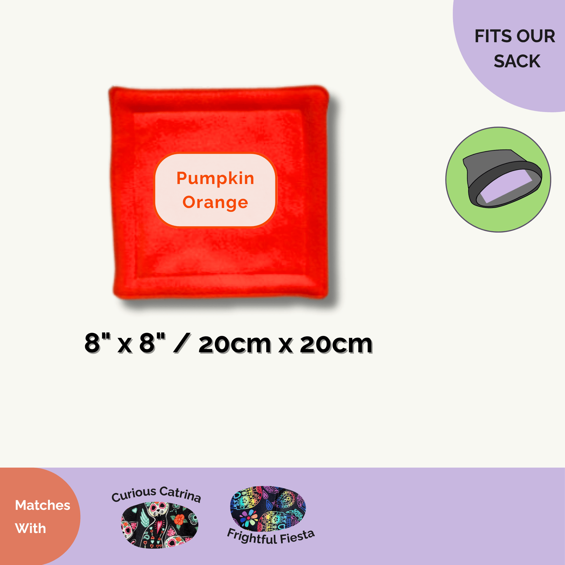 A bewitching Pumpkin Orange beanbag, shaped as a perfectly plump 8x8” (20 cm) square, glows in vibrant orange like a jack-o’-lantern under moonlight. Cozy yet glam for your small familiars, it nestles snuggly into sacks and pairs hauntingly well with our Curious Catrina and Frightful Fiesta sets. For effortless daily cleanup, match it with our Curious Catrina Pee Pads—spooky style made simple for your precious pets.