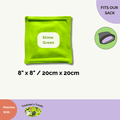 Ghoul-glam Slime Green fleece pee pads, 8"x8", enchant guinea pig beds and sacks—spooky-cute cleanup made bewitchingly easy!.