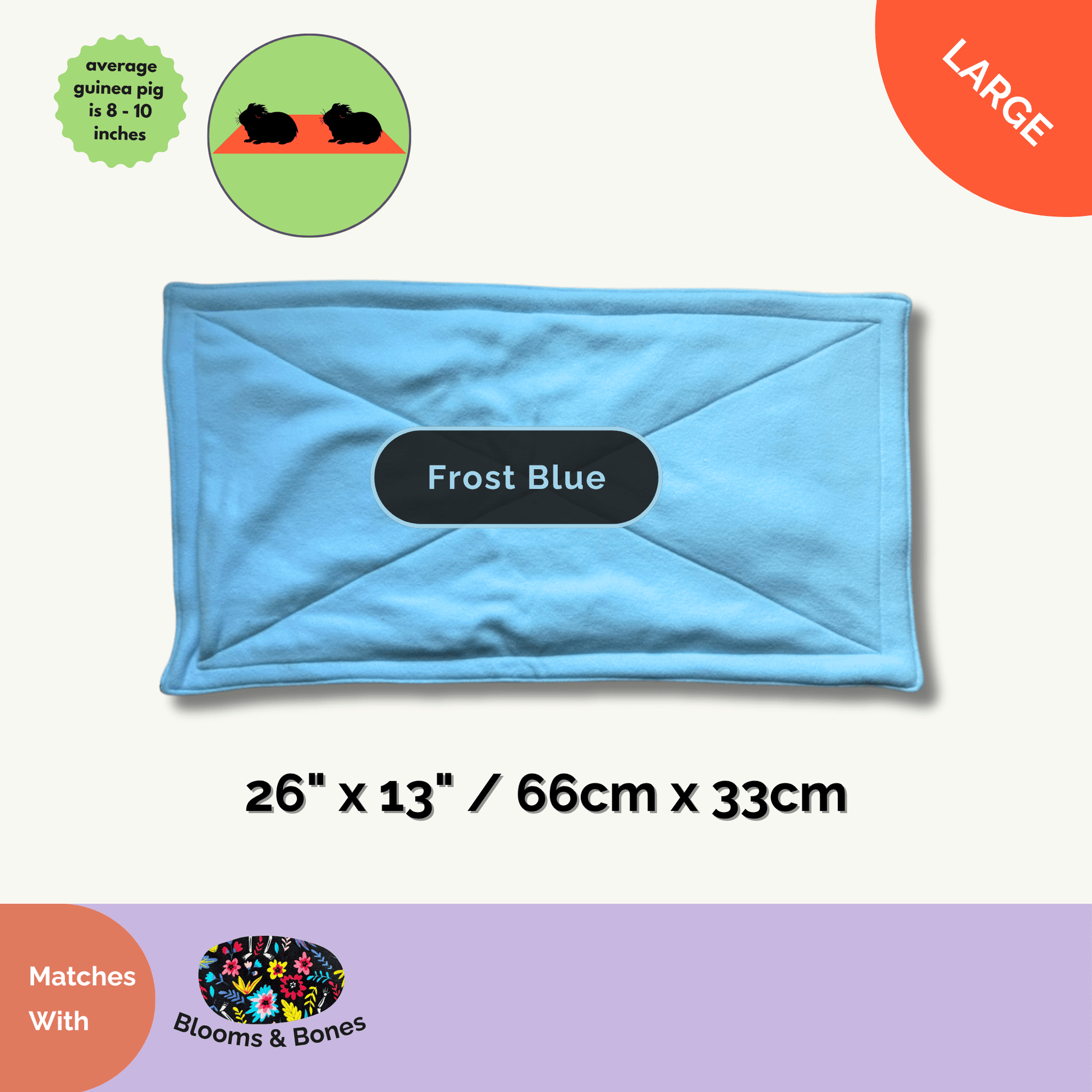 Dare to delight in the Curious Catrina Matching Pee Pad—a rectangular dream cloaked in pastel blue with cocoa-brown and enchanted pink accents, set hauntingly against a pale moonlit backdrop. Measuring 26 x 13 inches (66cm x 33cm), this odour-banishing pad is tailor-made for guinea pigs and their shadowy sidekicks, perfectly pairing with Bloom & Bones gothic-glam collections. Keep your pet’s crypt charmingly clean while adding a dash of spooky sweetness to their nightly haunt!.