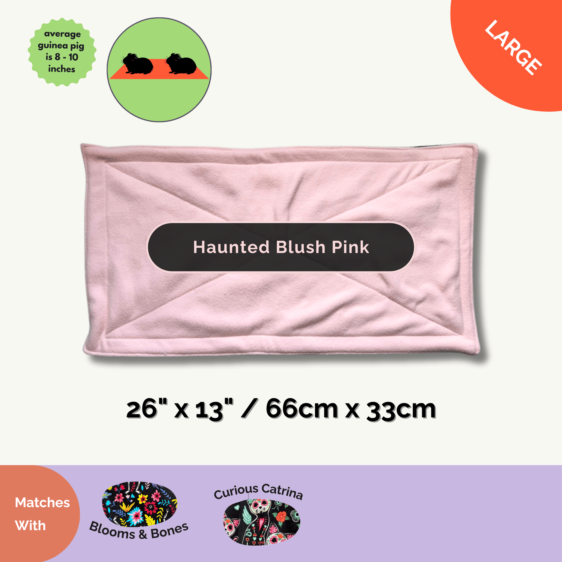 Step into a moonlit waltz of comfort and charm with our large, plush Curious Catrina Matching Pee Pads (26 x 13 in / 66 x 33 cm)—velvety-soft under paw, with deep midnight floral and sugar skulls swirling across absorbent, odour-banishing layers. Pictured here mingling playfully with other pads from our gothic-glam collection—like the petal-strewn Blooms & Bones design—in various sizes and enchanting patterns. Whispering spooky-cute style while keeping your cryptmates’ homes fresh and fabulous!.