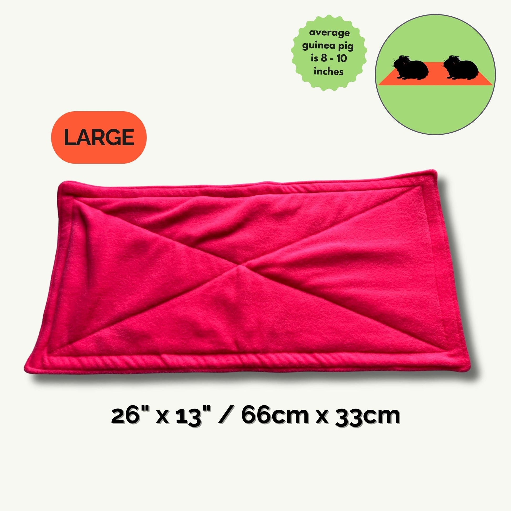 Enchant your guinea pig’s lair with this spellbinding, plush pink fleece pee pad—an opulent rectangle (26 x 13 in / 66 x 33 cm) fit for small familiars about 8–10 inches long. Bewitching comfort meets gothic glamour, turning tidy-up time into a breeze while your little crypt-dweller lounges in spooky-cute style.