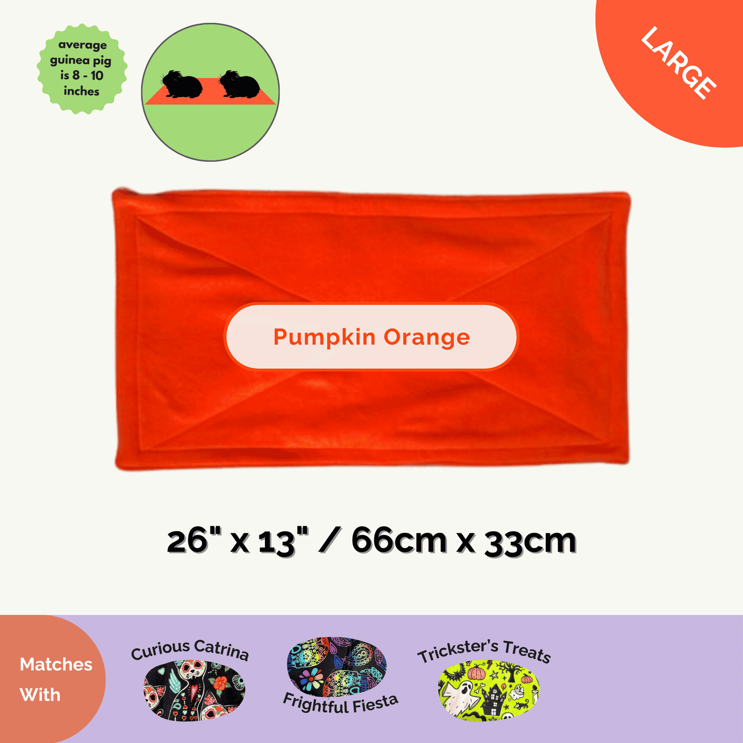 The Trickster's Treats Pee Pad haunts with plush pumpkin-orange fleece, gleaming gothic-chic for Halloween cage sets, 26"x13".