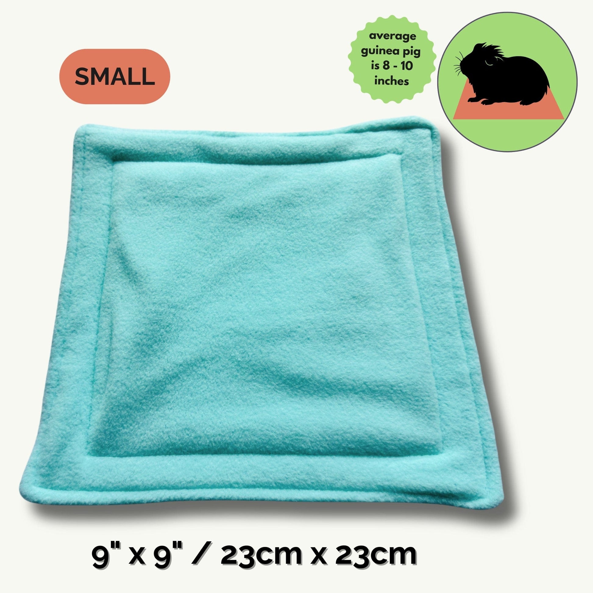 Enchant your tiny companion’s lair with this bewitching, square pee pad in a hauntingly vibrant turquoise—measuring 9x9 inches (23cm x 23cm), just right for guinea pigs and mystical little beasties alike. The pad is marked SMALL, adorned with an adorable guinea pig silhouette beside text noting the average small pet size of 8 to 10 inches. Add a touch of gothic glam to your pet’s crypt while turning daily cleaning from dreadful to delightful!.