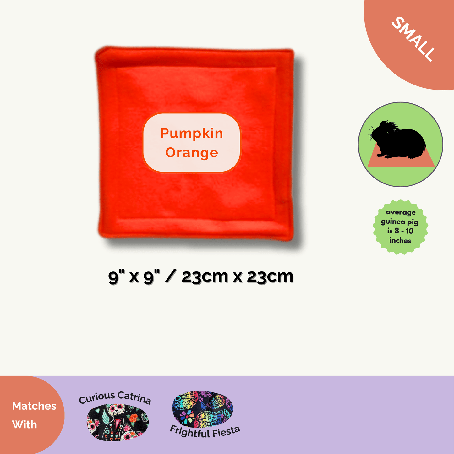The Curious Catrina Matching Pee Pads—a bewitching pair of small, square pads (9x9” / 23x23cm) in vivid pumpkin orange—await your tiny familiar! These absorbent, soft mats bring gothic-glam flair to any guinea pig’s lair. Perfect for cozy corners or spooky snuggle spots, they charm away mess and enchant your space. Designed to match our two enchanting Day of the Dead-inspired prints below, these pads are a fiendishly stylish upgrade for both practical magic and show-off-worthy décor.
