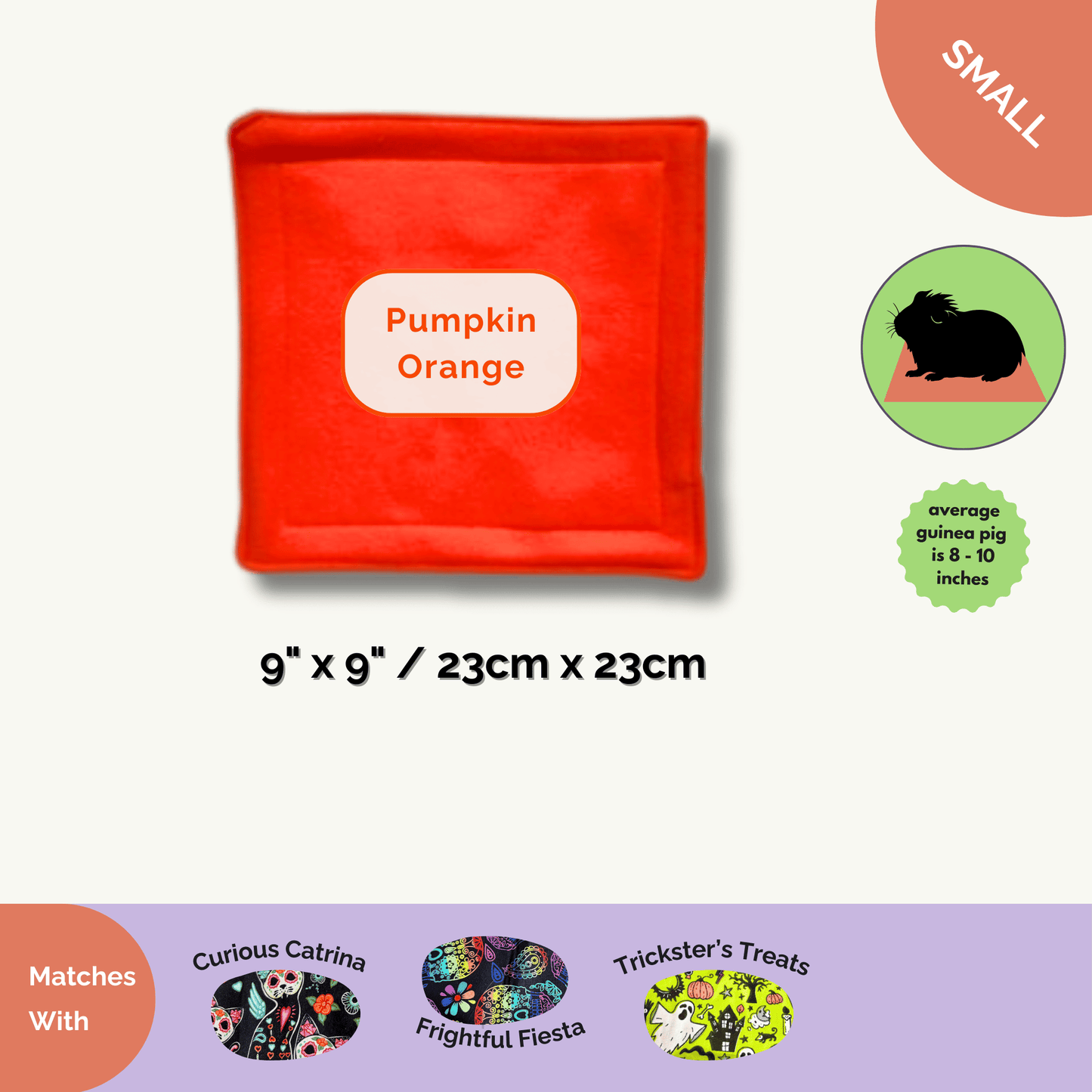 Enchant your guinea pig’s lair with this pumpkin-orange, square fleece pad—odor-resistant, spooky-cute, and goth-glam cozy!.