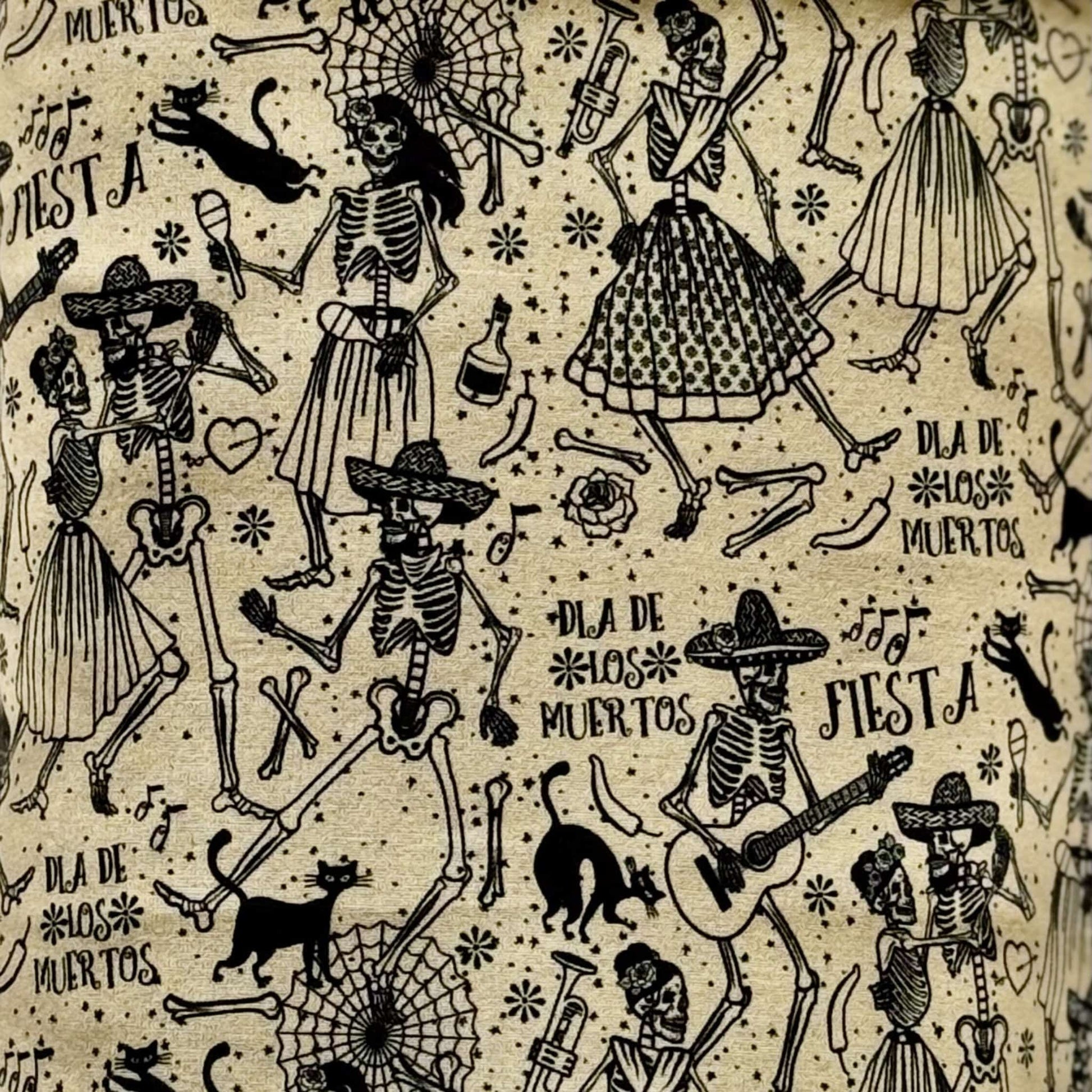The Tombstone Tango Snuggle Sack enchants with a parade of jaunty skeletons in festive Mexican dress, prancing alongside mischievous gothic cats and swirling musical notes. Día de los Muertos script weaves through midnight-black fabric, kissed with pops of vibrant color. Lined in plush, shadowy fleece for small pets to haunt their dreams sweetly—a cozy crypt fit for guinea pigs craving gothic-glam Day of the Dead cuddles.