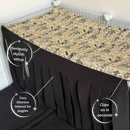 Tombstone Tango 2x1 Fleece Forest: velvet-soft curtains, plush bedding, gothic charm—your piggies’ haunted hideaway awaits!.