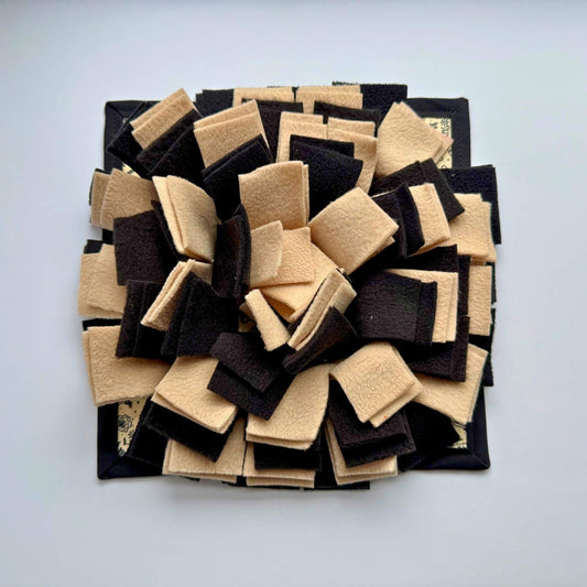 The Tombstone Tango Snuffle Mat blooms with gothic-chic beige and brown felt layers, creating a haunted hunt for tiny foragers.