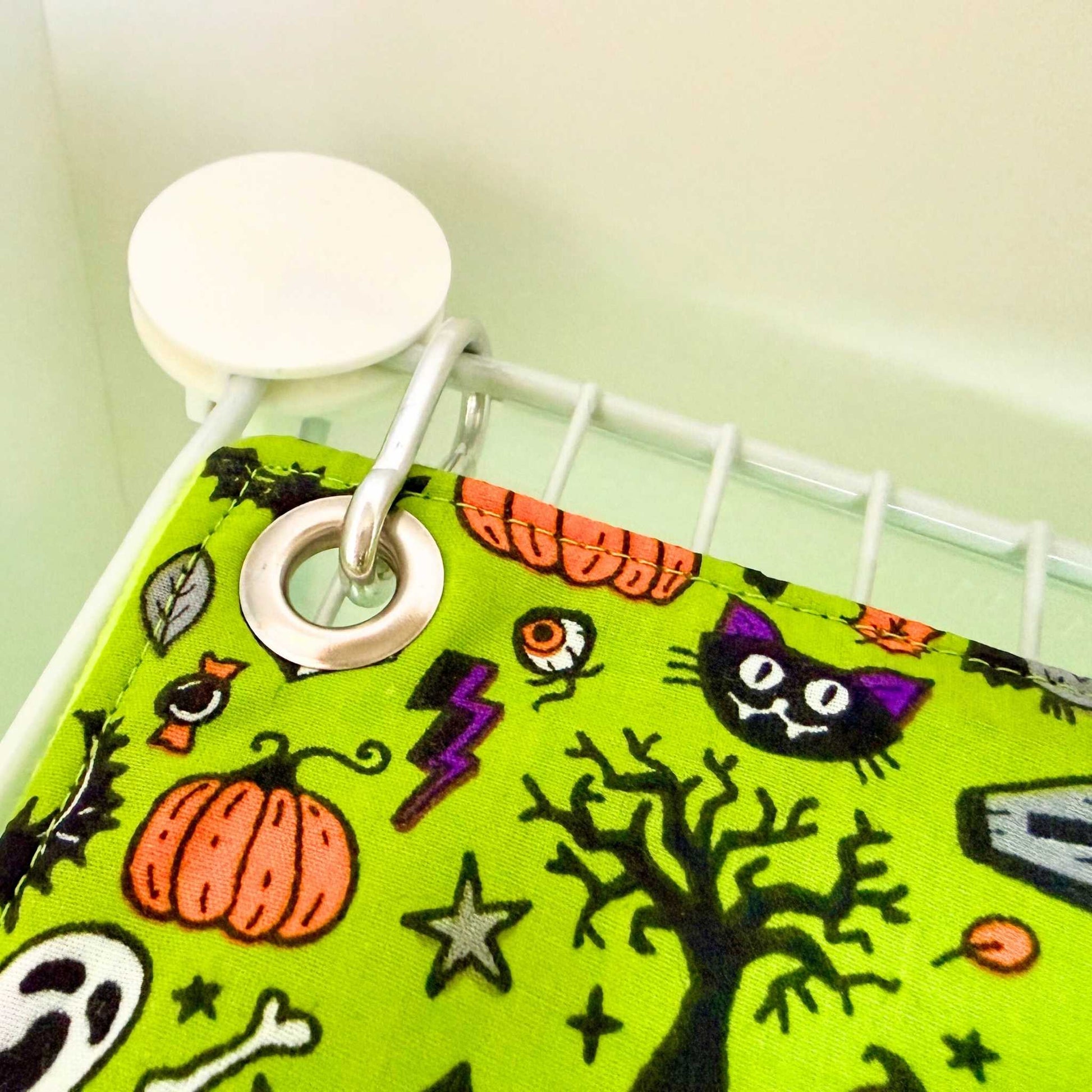 Trickster’s Treats Fleece Forest: gothic-chic Halloween prints, white shelf grommets—an enchanting, cozy guinea pig lair.