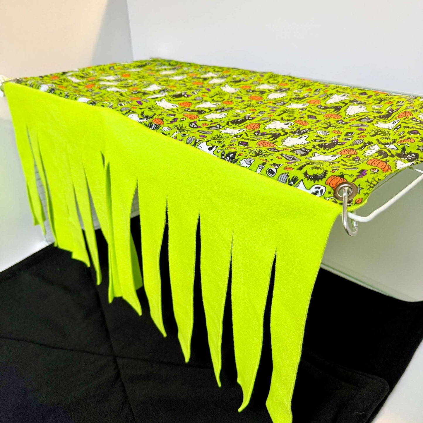 Enchant your pets with a gothic-glam fleece forest—haunted prints, neon green strips, and a plush hideaway for spooky-cute snuggles.
