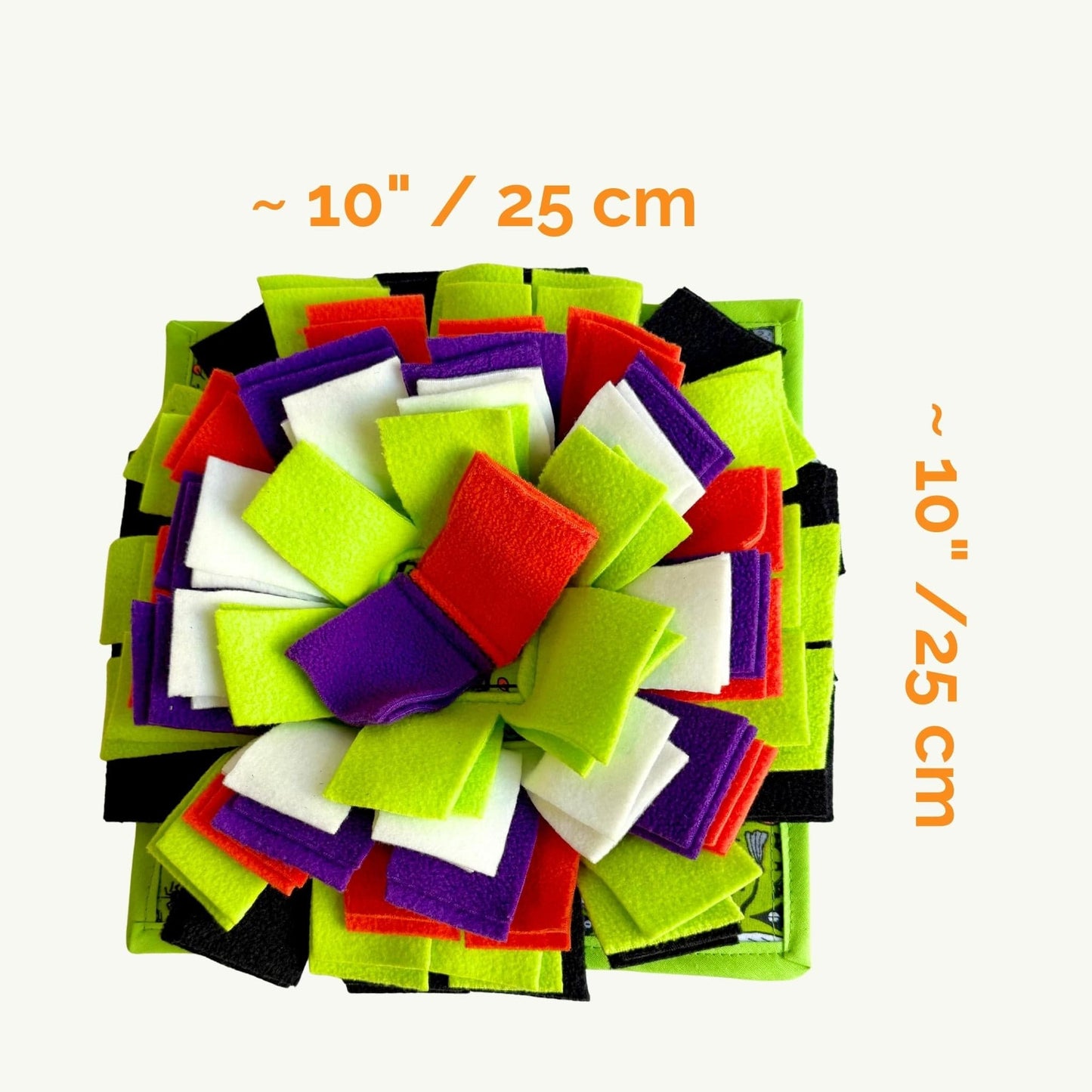 A bewitching snuffle mat with lush strips in emerald, violet, crimson, coal, ghostly white—perfect for gothic guinea pig feasts!.